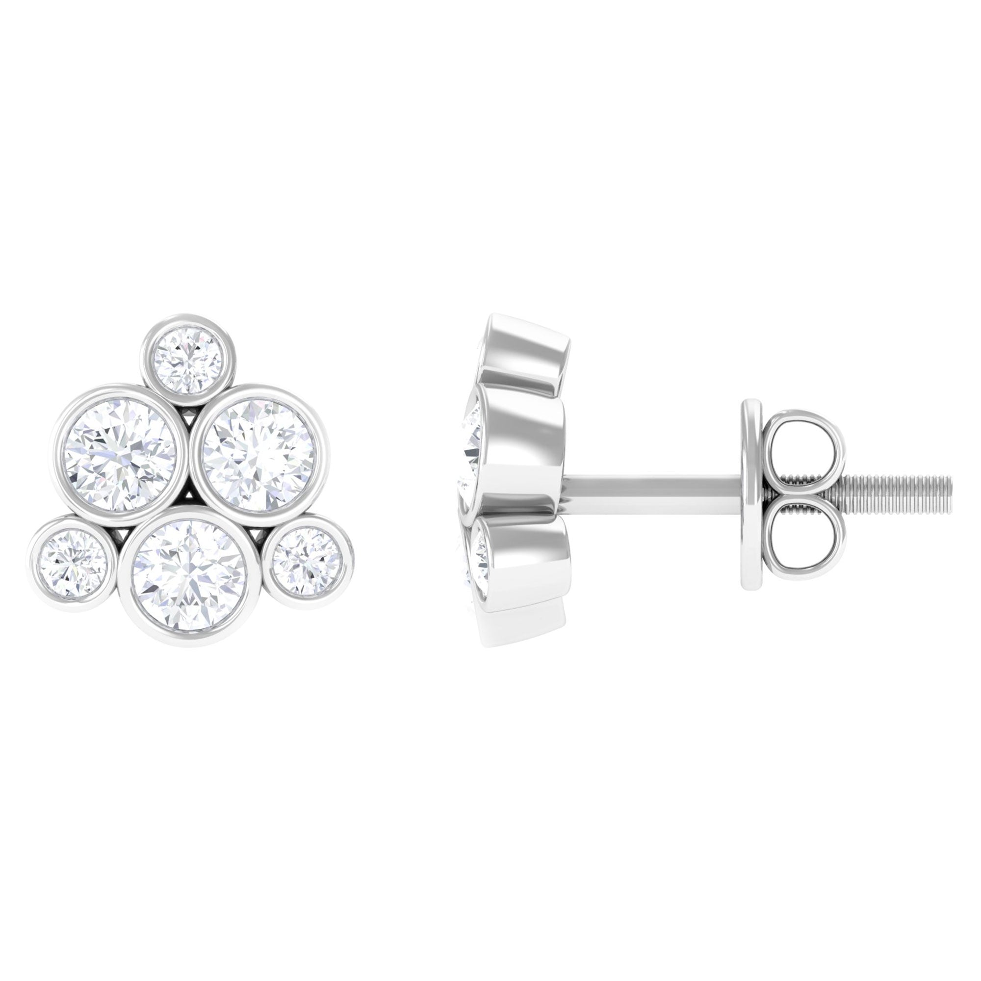 Bezel Set Diamond Cluster Stud Earrings