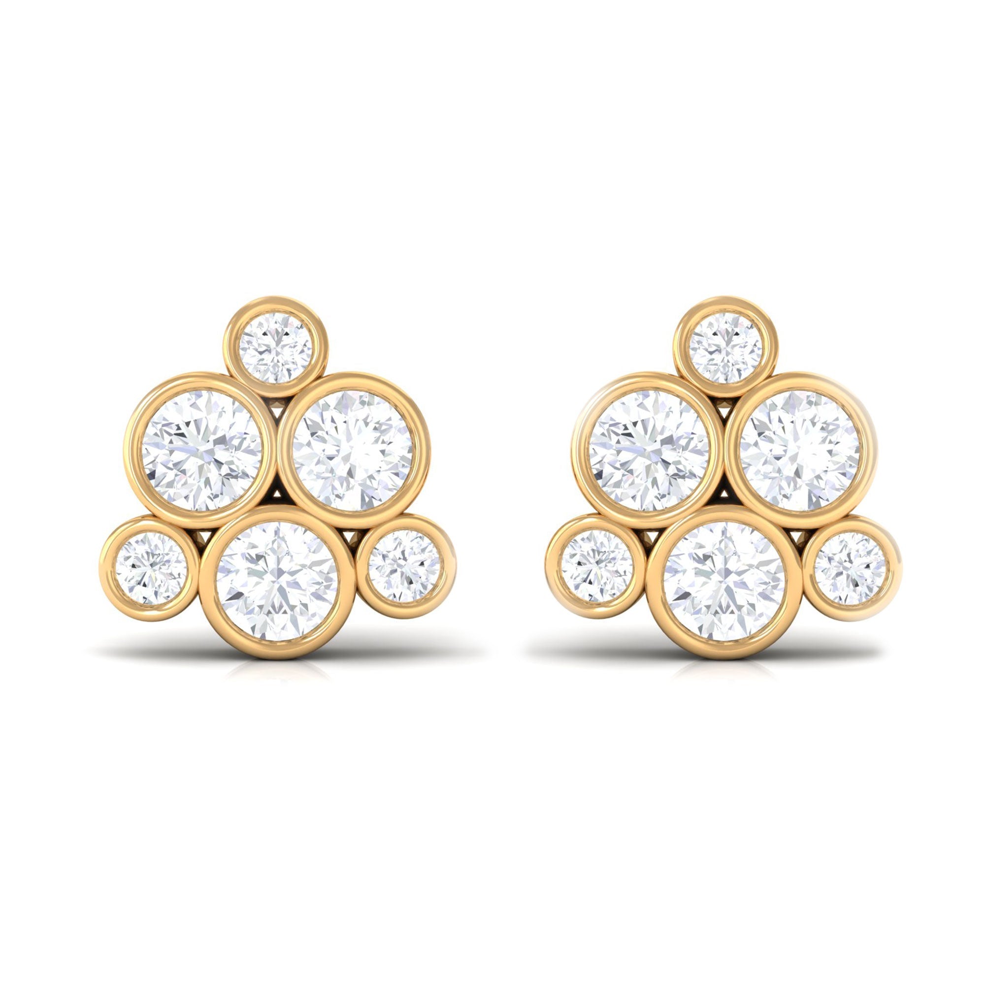 Bezel Set Diamond Cluster Stud Earrings