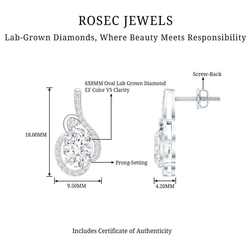Certified 2.5 Carat Oval Lab Grown Diamond Designer Stud Earrings