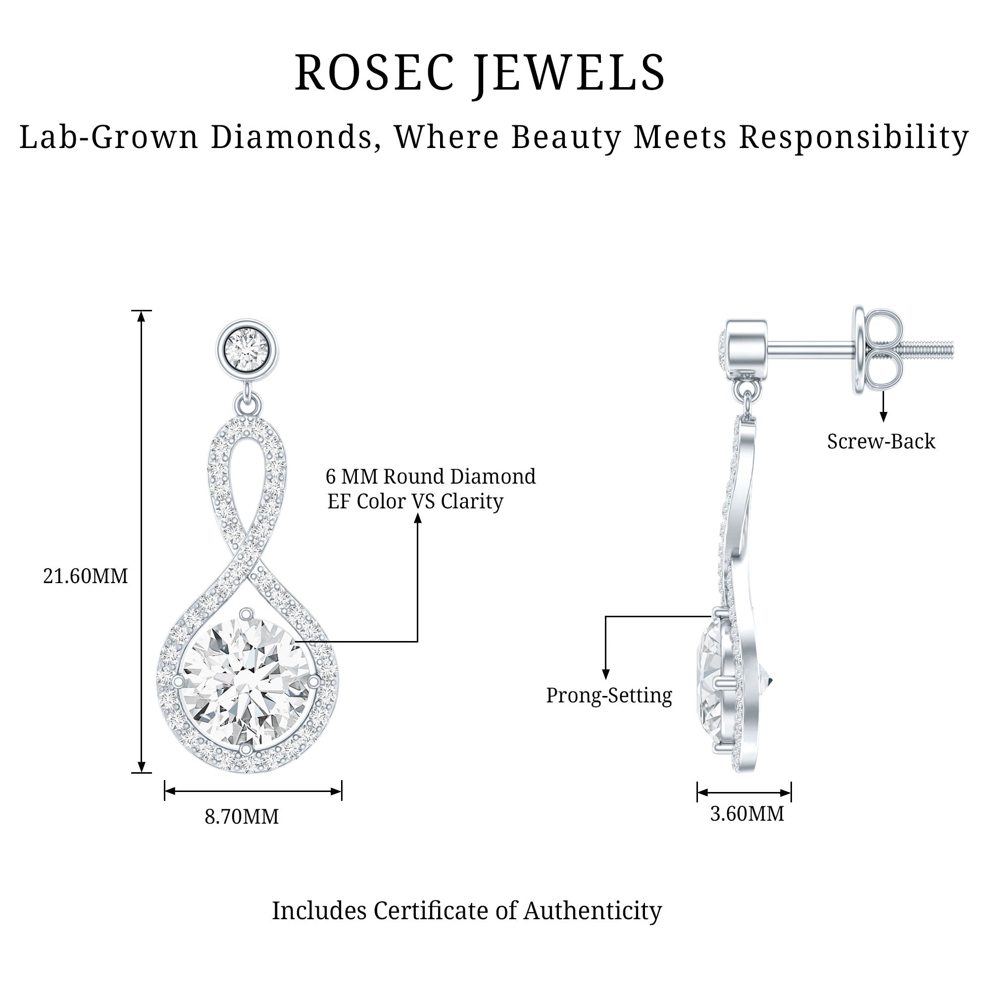 1.9 Carat Lab Grown Diamond Infinity Dangle Earrings For Women