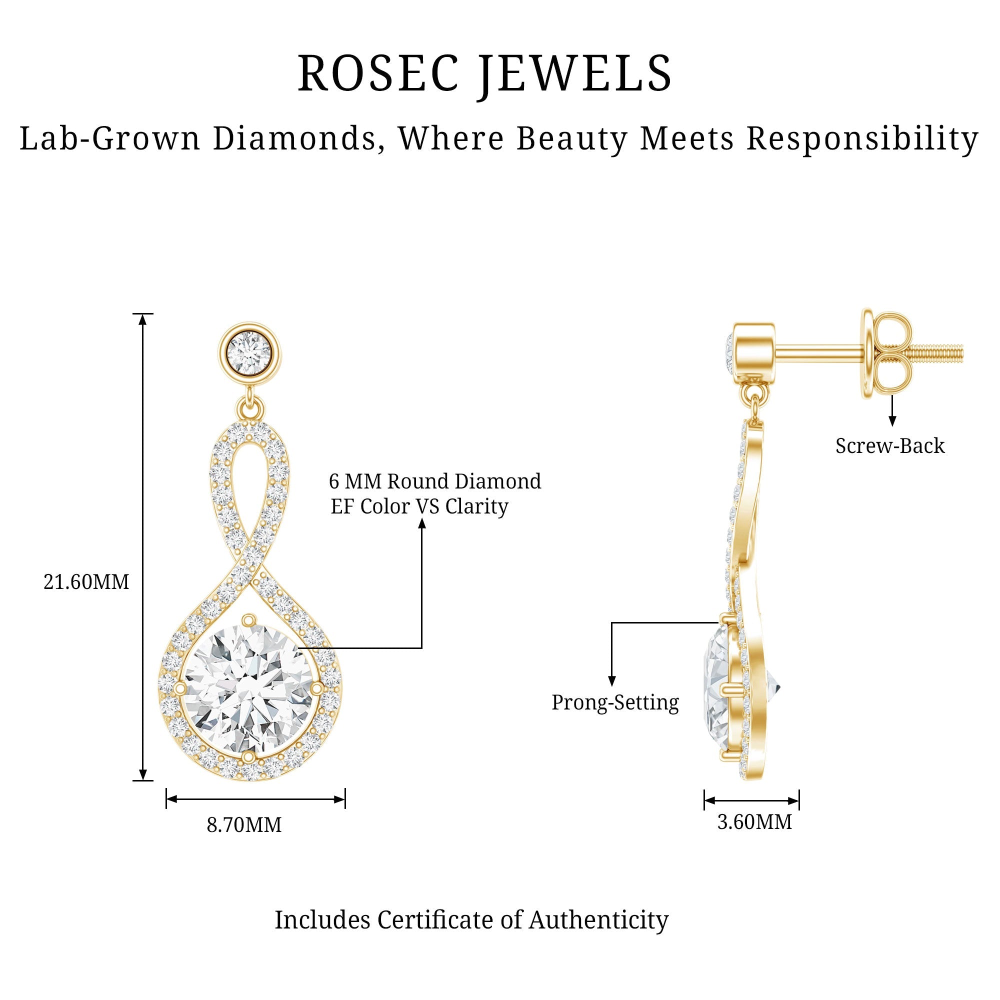 1.9 Carat Lab Grown Diamond Infinity Dangle Earrings For Women