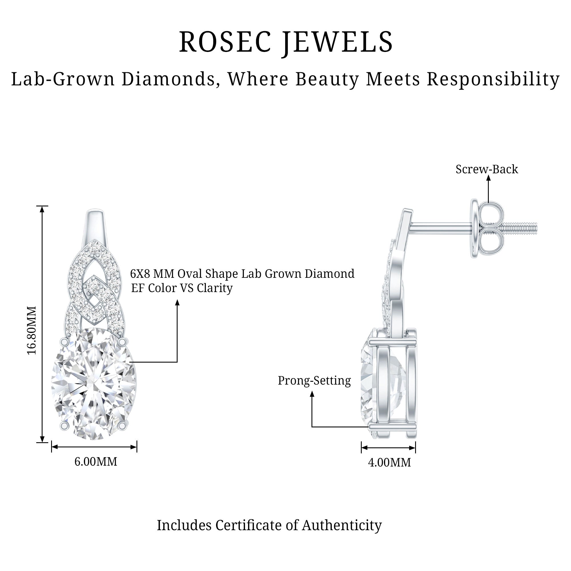 2.5 Carat Oval Lab Grown Diamond Designer Stud Earrings