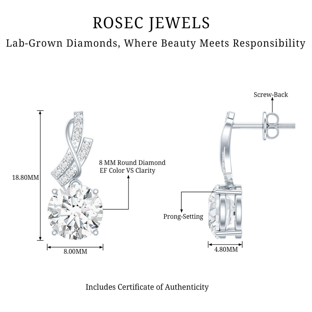 Certified 4 Carat Round Lab Diamond Designer Drop Earrings