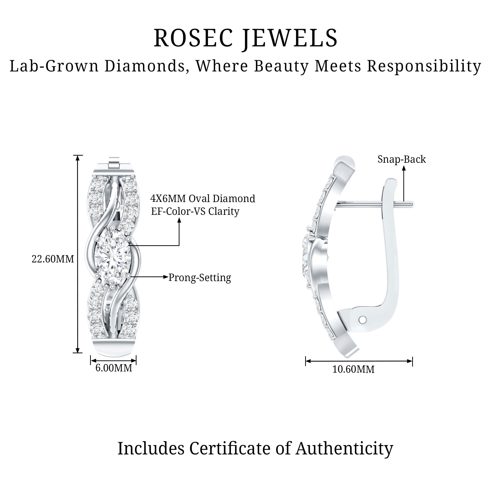 0.8 Carat Certified Lab Oval Diamond Infinity Earrings