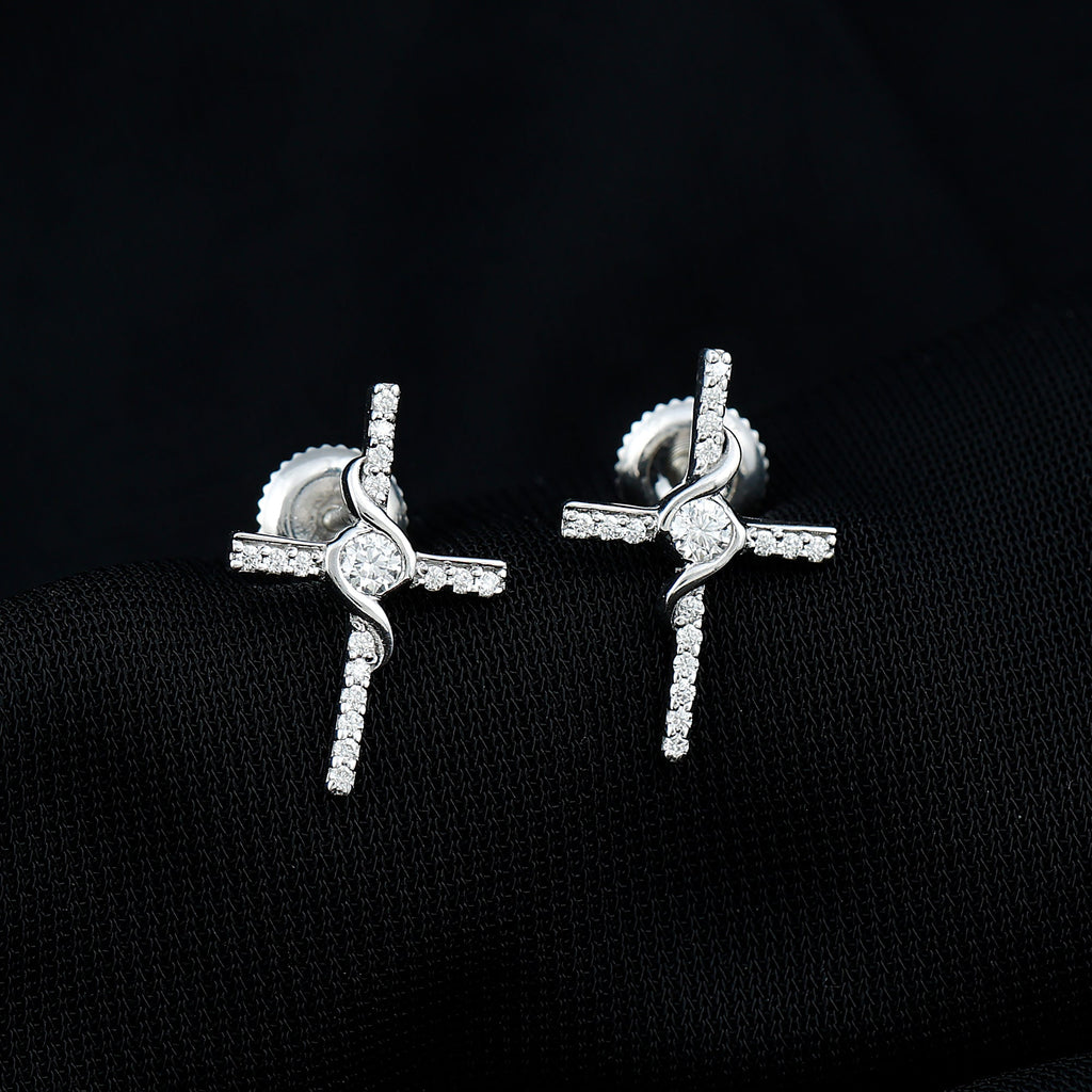 Certified Lab Grown Diamond Religious Cross Earrings