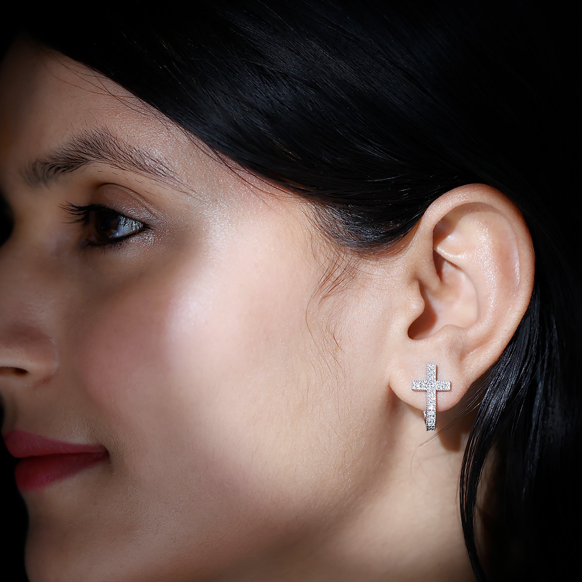 Lab Grown Diamond Religious Cross Earrings with Screw back
