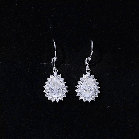 Moissanite Drop Earrings - 4 Carat Pear Shape Silver Dangle Earrings with Lever Back Closure