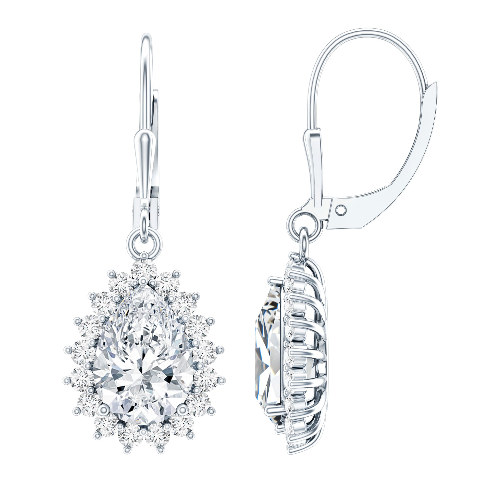 Moissanite Drop Earrings - 4 Carat Pear Shape Silver Dangle Earrings with Lever Back Closure