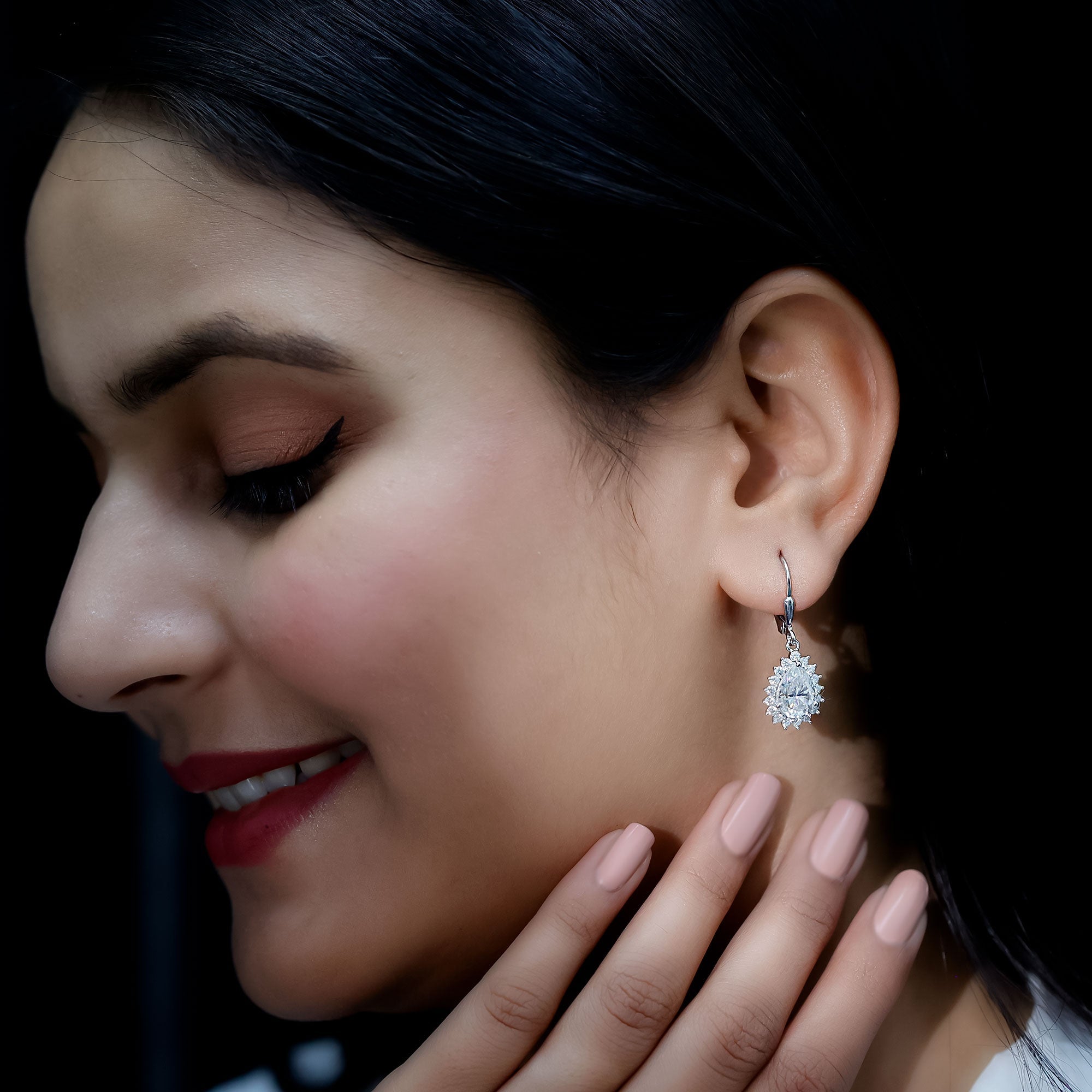 Moissanite Drop Earrings - 4 Carat Pear Shape Silver Dangle Earrings with Lever Back Closure