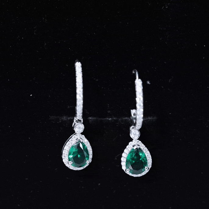 Emerald Hoop Earrings – Lab Grown Emerald Drop With Moissanite Halo Accent