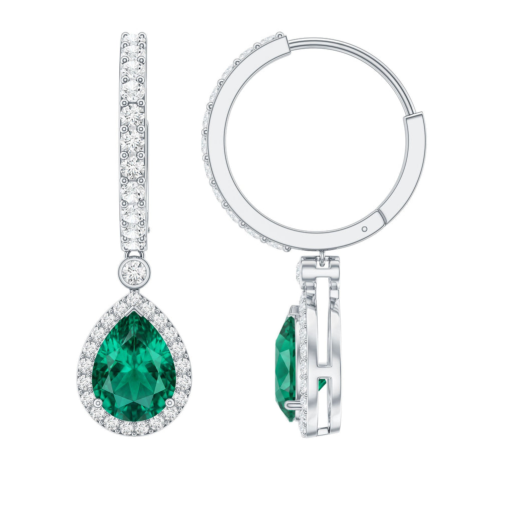 Emerald Hoop Earrings – Lab Grown Emerald Drop With Moissanite Halo Accent