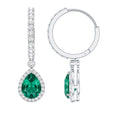 Emerald Hoop Earrings – Lab Grown Emerald Drop With Moissanite Halo Accent