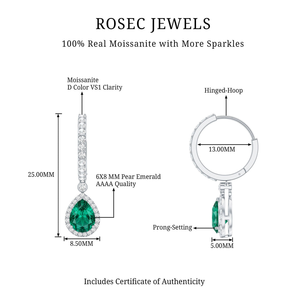 Emerald Hoop Earrings – Lab Grown Emerald Drop With Moissanite Halo Accent