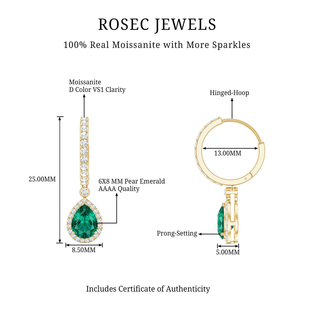 Emerald Hoop Earrings – Lab Grown Emerald Drop With Moissanite Halo Accent