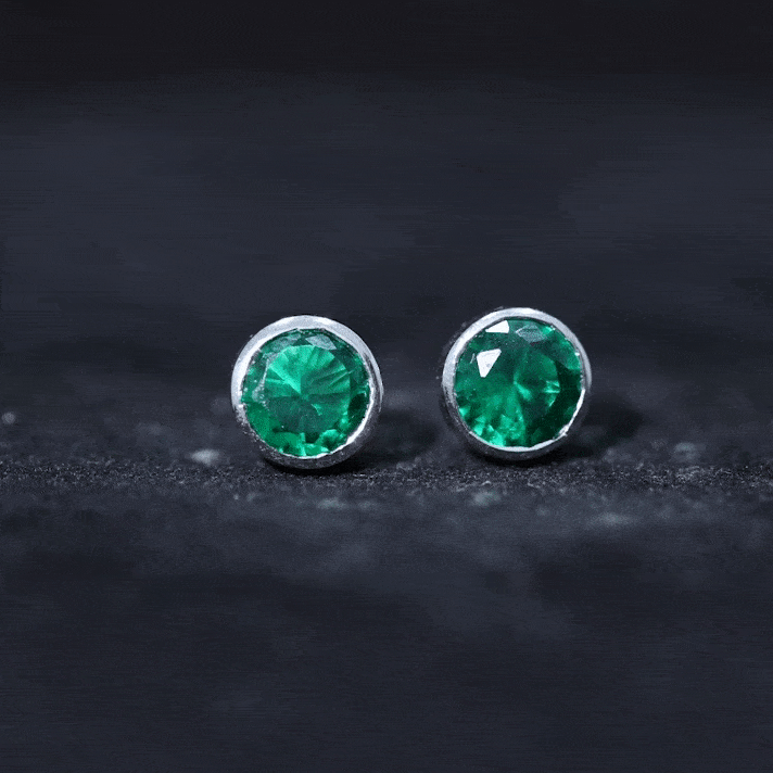 Lab Grown Emerald Earrings – Bezel Set Solitaire Studs 6MM Green AAAA Quality