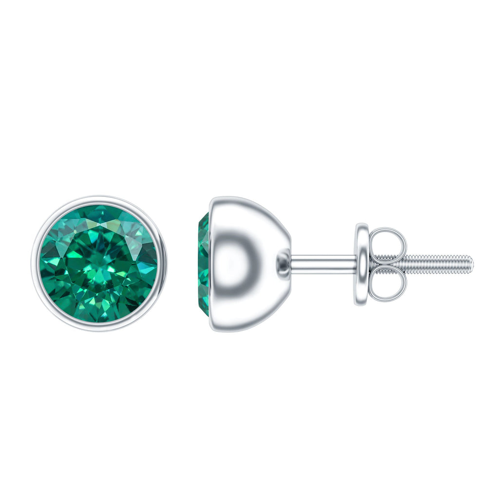 Lab Grown Emerald Earrings – Bezel Set Solitaire Studs 6MM Green AAAA Quality