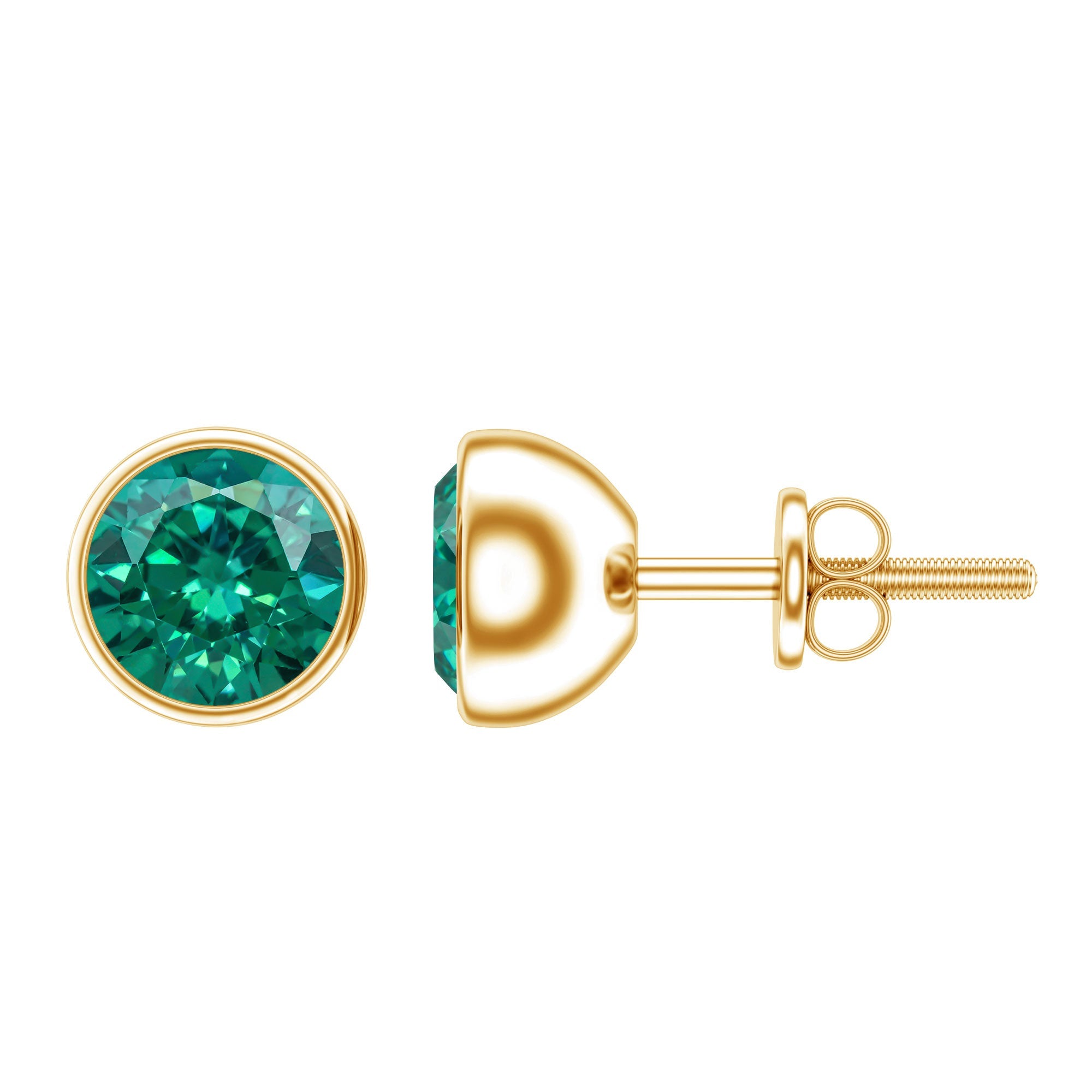 Lab Grown Emerald Earrings – Bezel Set Solitaire Studs 6MM Green AAAA Quality