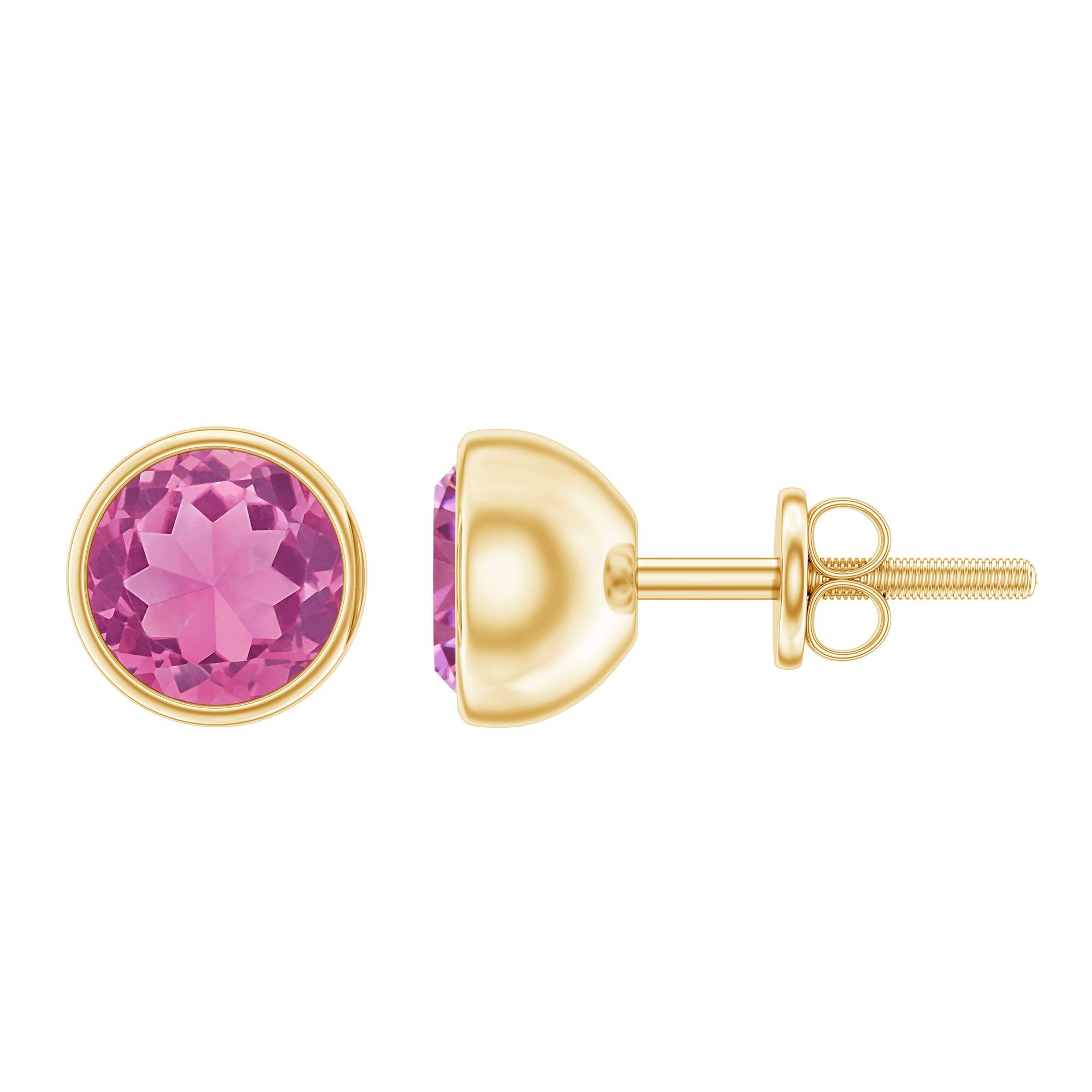 Pink Tourmaline Earrings – 2.4 Carat Round Cut Studs with Screw Back Closure