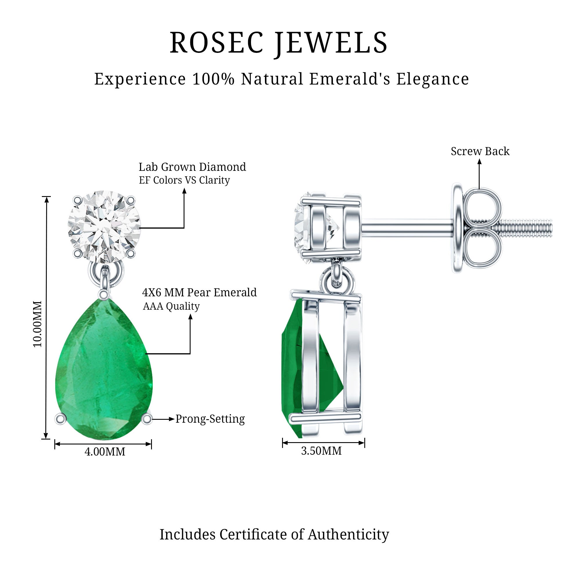 Emerald Teardrop Earrings – Pear Shape Diamond Bridal Jewelry Gift for Her