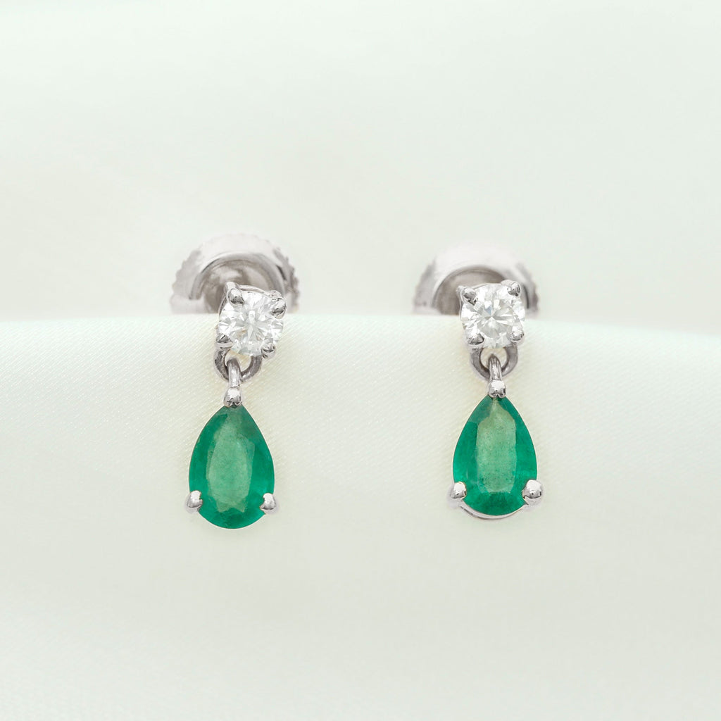 Emerald Teardrop Earrings – Pear Shape Diamond Bridal Jewelry Gift for Her