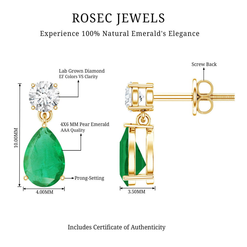 Emerald Teardrop Earrings – Pear Shape Diamond Bridal Jewelry Gift for Her