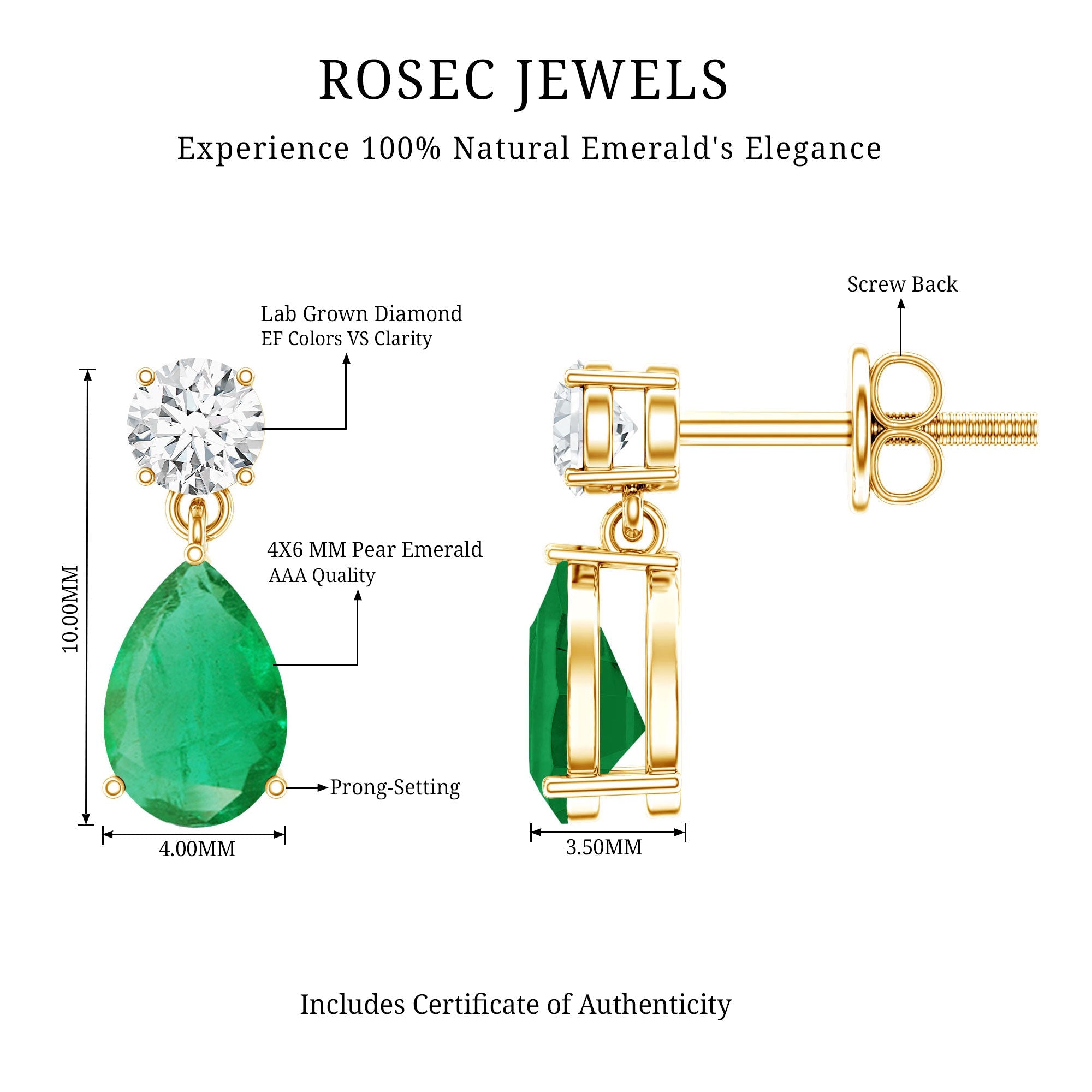 Emerald Teardrop Earrings – Pear Shape Diamond Bridal Jewelry Gift for Her