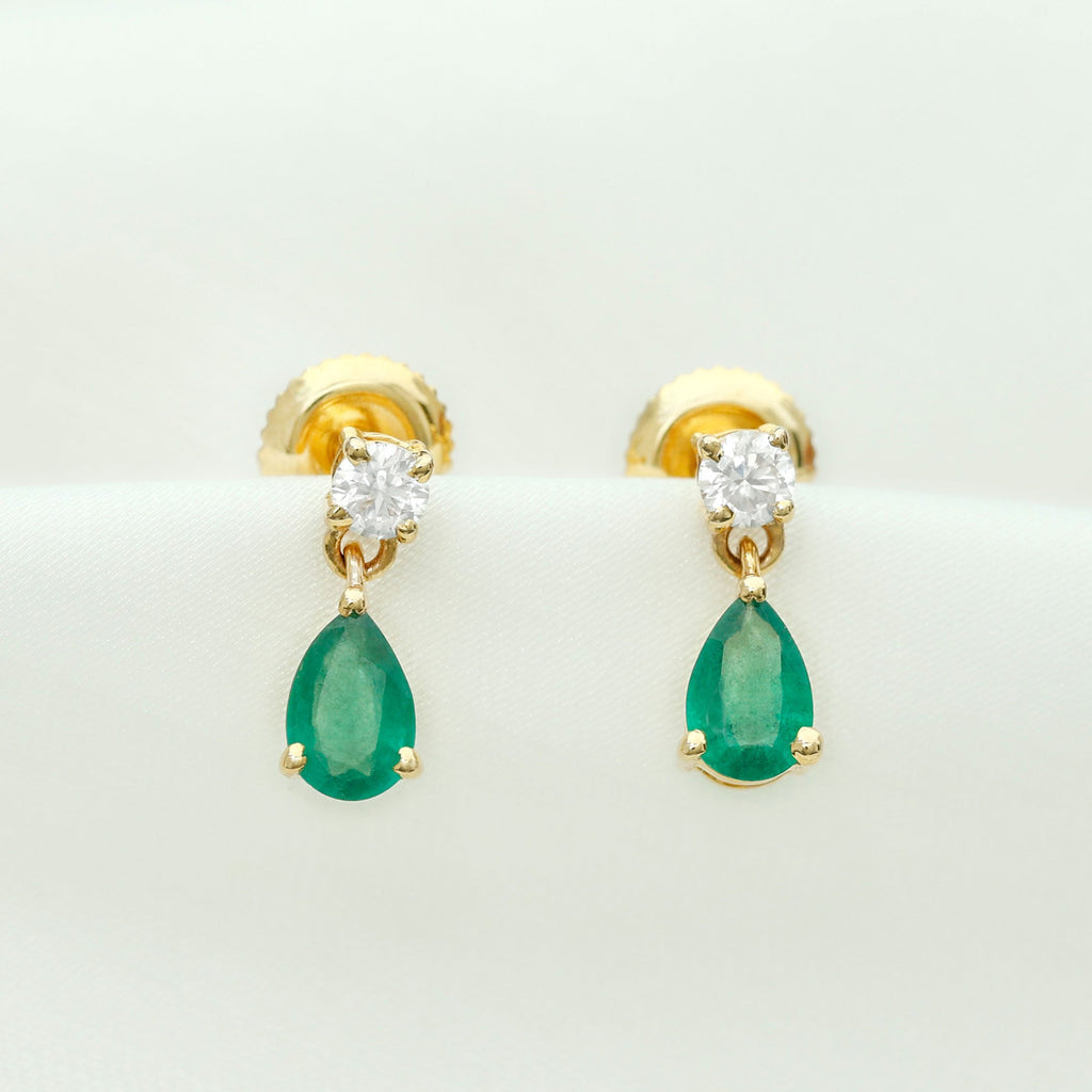 Emerald Teardrop Earrings – Pear Shape Diamond Bridal Jewelry Gift for Her