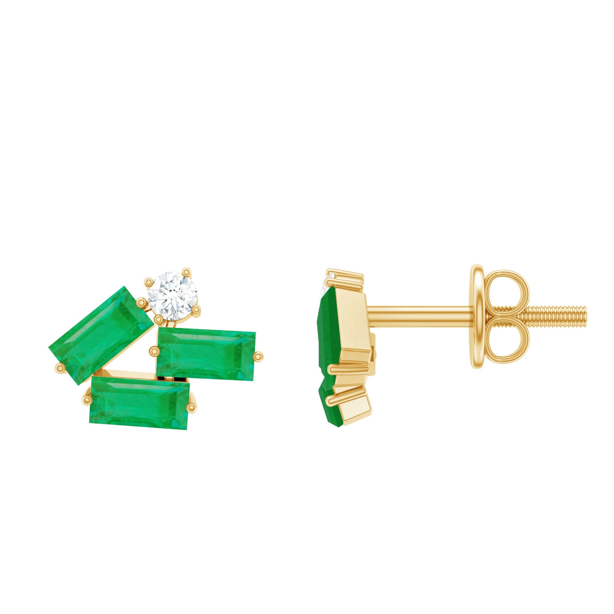 Emerald Cluster Earrings – Stylish Baguette Cut Diamond Studs | Elegant Gemstone Jewelry