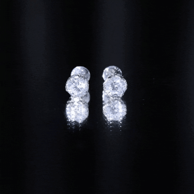 1 Carat Round Cubic Zirconia Crown Stud Earrings in Silver