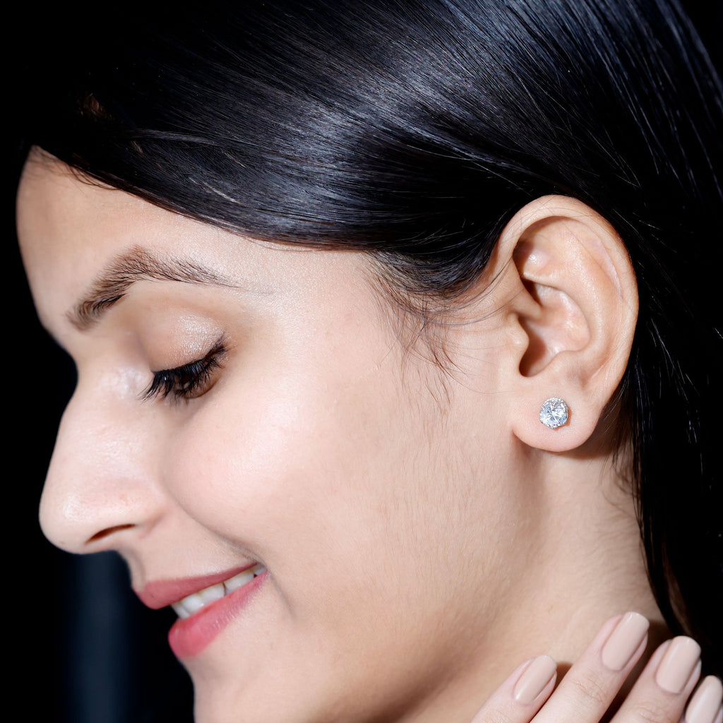 1 Carat Round Cubic Zirconia Crown Stud Earrings in Silver