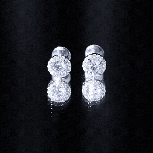 1 Carat CZ Earrings - Round Cut Halo Studs | Sterling Silver Jewelry, 14K White Gold Plated