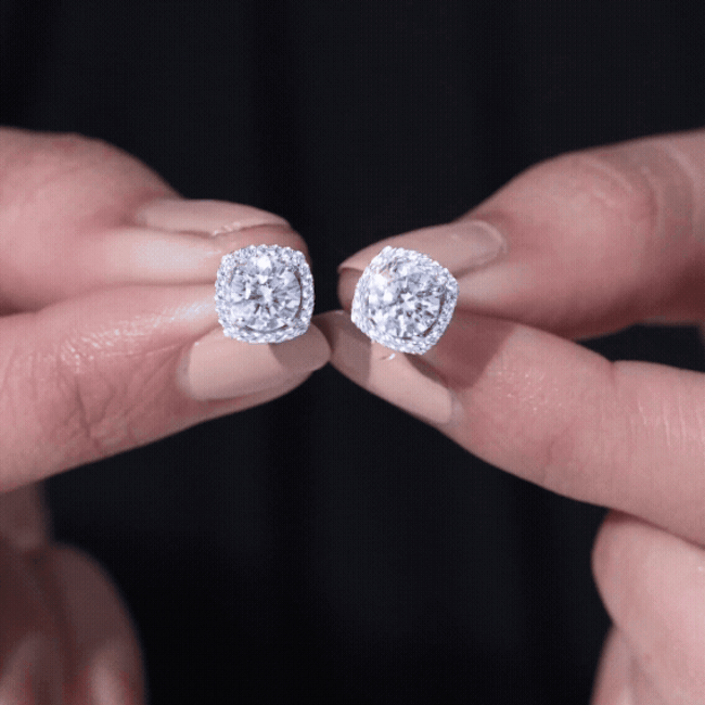 Cubic Zirconia Earrings – 2 Carat CZ Halo Stud Earrings in 14K Gold Plated Silver
