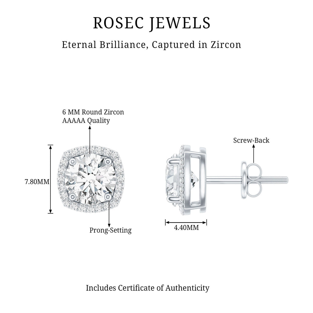 Cubic Zirconia Earrings – 2 Carat CZ Halo Stud Earrings in 14K Gold Plated Silver