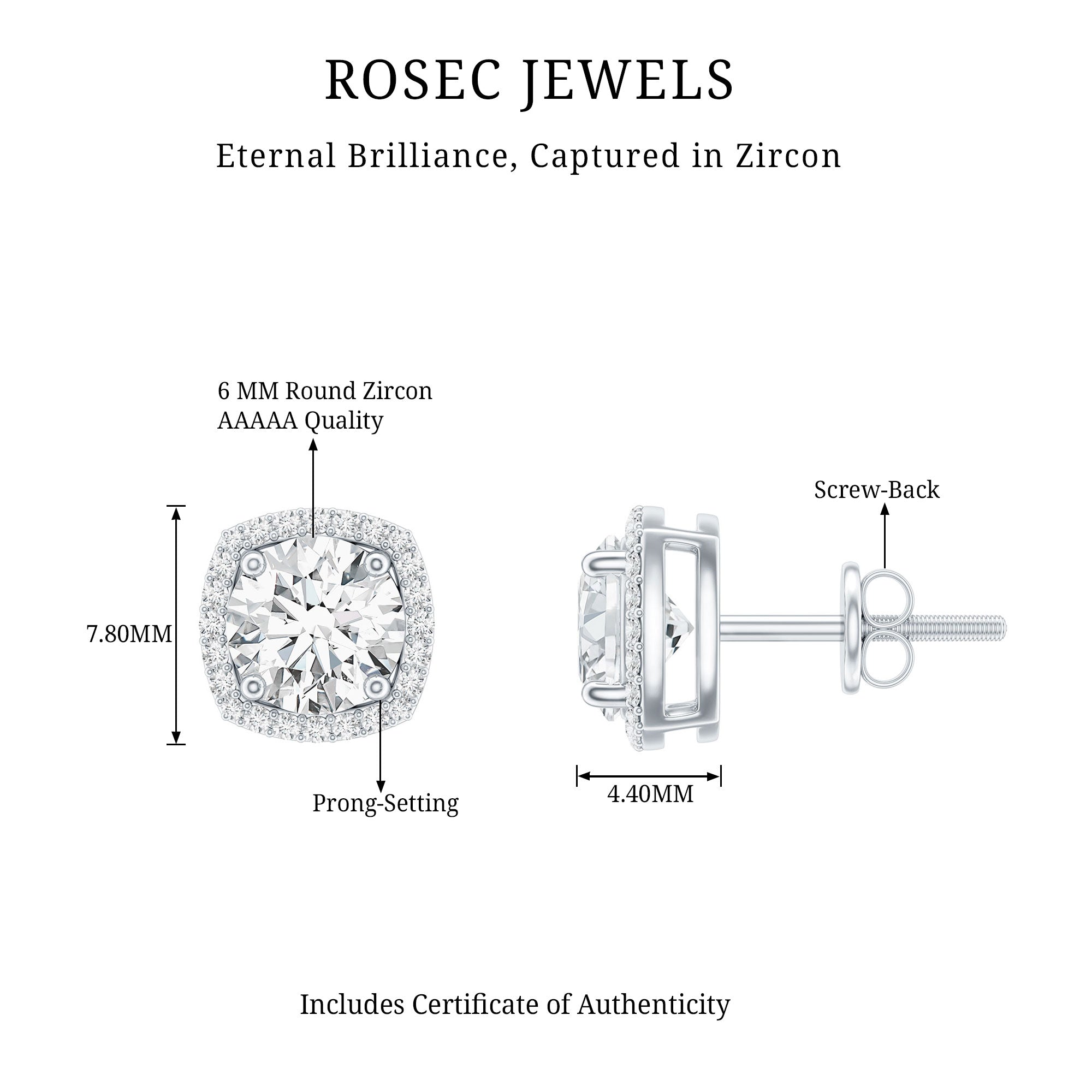 Cubic Zirconia Earrings – 2 Carat CZ Halo Stud Earrings in 14K Gold Plated Silver