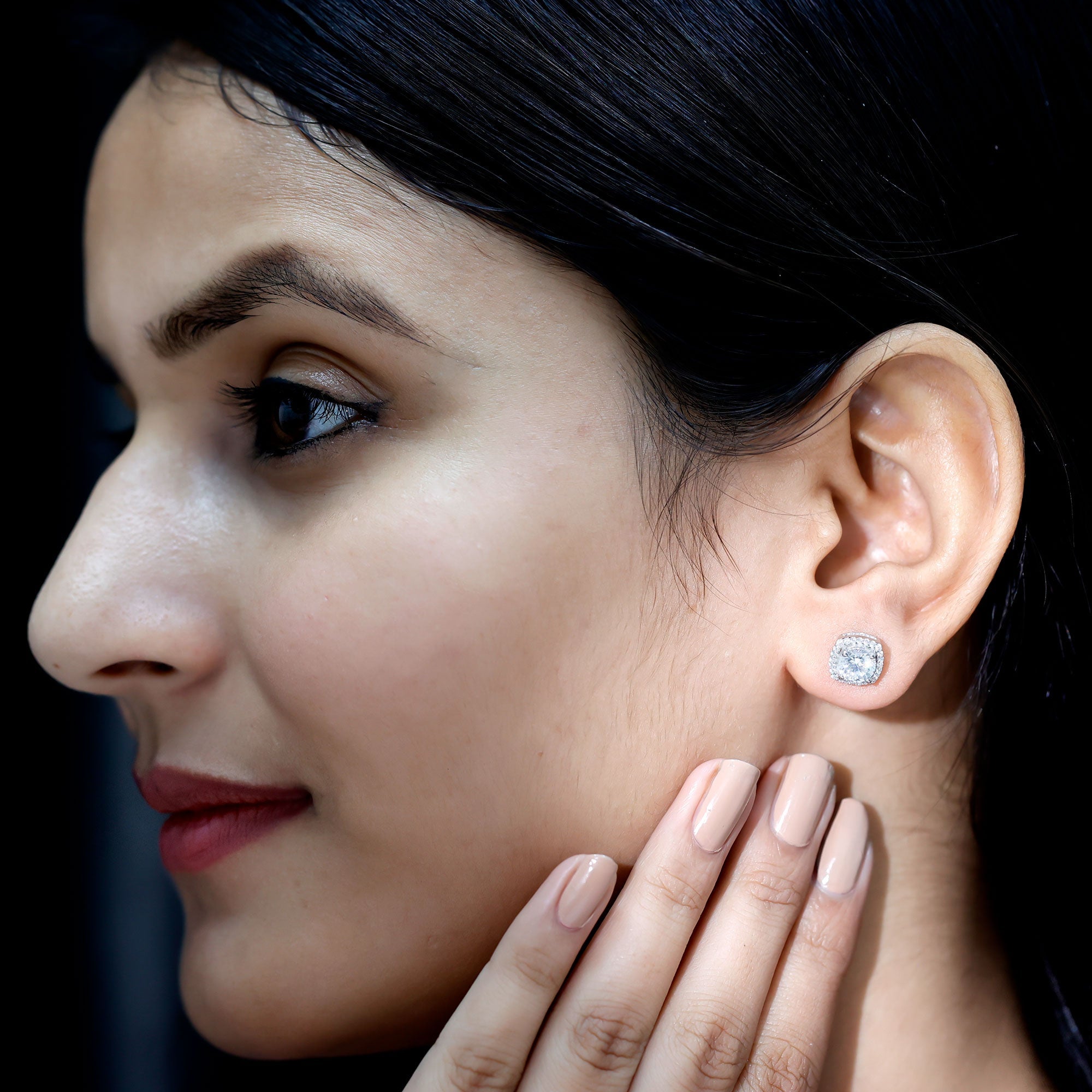 Cubic Zirconia Earrings – 2 Carat CZ Halo Stud Earrings in 14K Gold Plated Silver