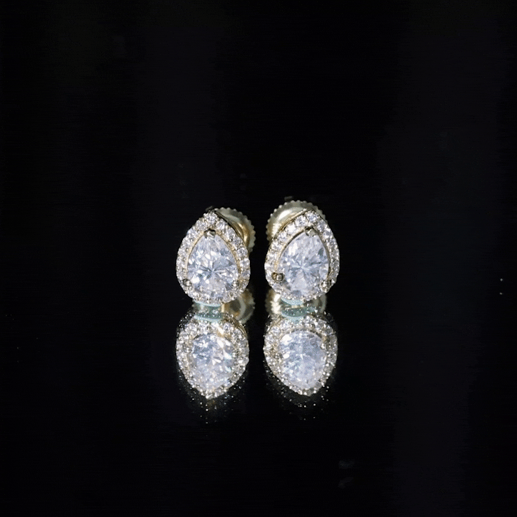 Cubic Zirconia Stud Earrings – Pear Cut Zirconia Halo Stud Earrings in White Gold