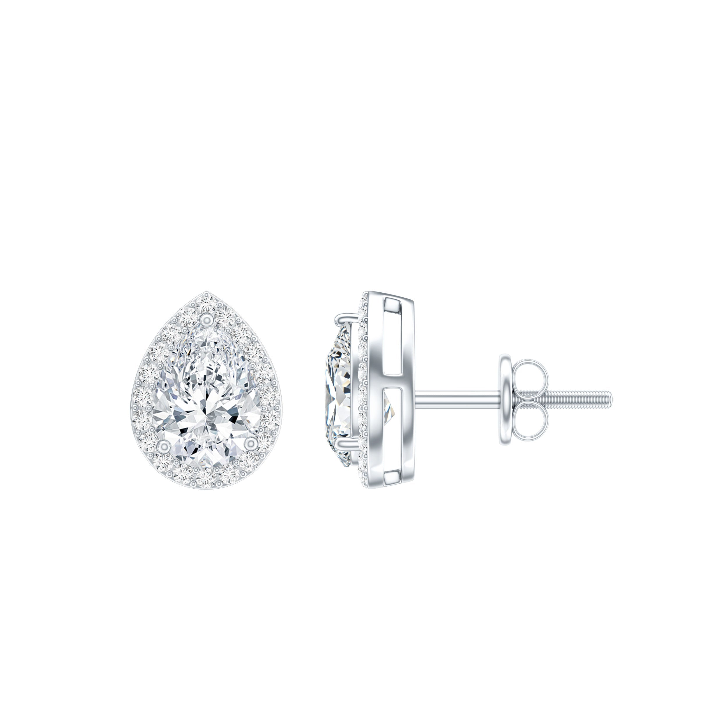 Cubic Zirconia Stud Earrings – Pear Cut Zirconia Halo Stud Earrings in White Gold