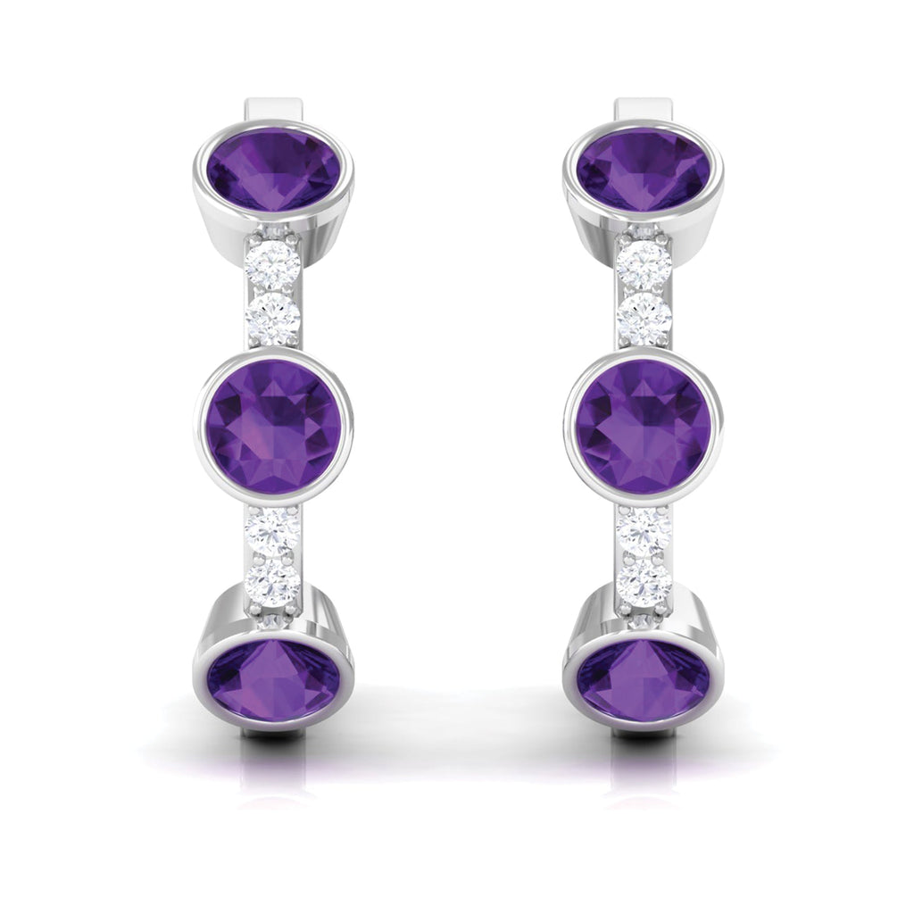 Certified Natural Amethyst Hoop Diamond Earrings