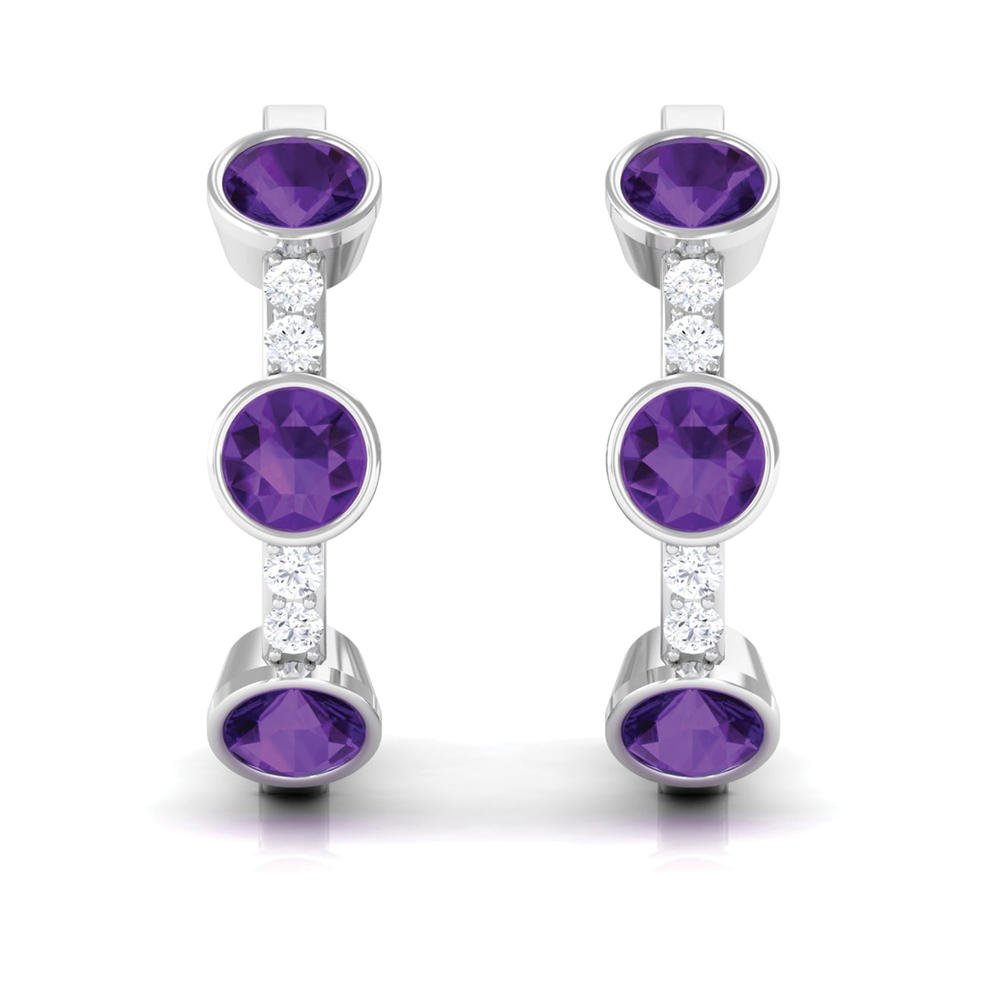 Certified Natural Amethyst Hoop Diamond Earrings