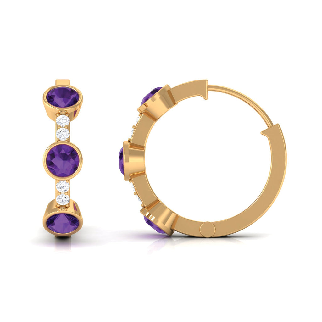 Certified Natural Amethyst Hoop Diamond Earrings