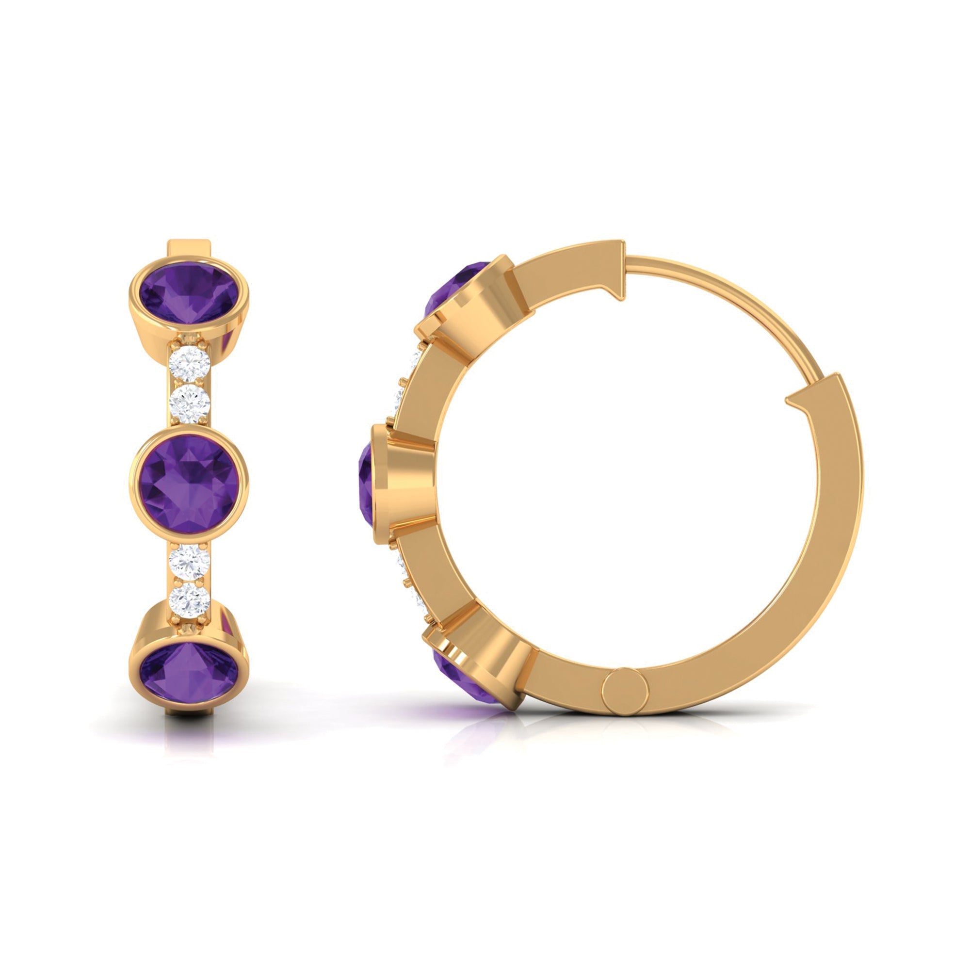 Certified Natural Amethyst Hoop Diamond Earrings