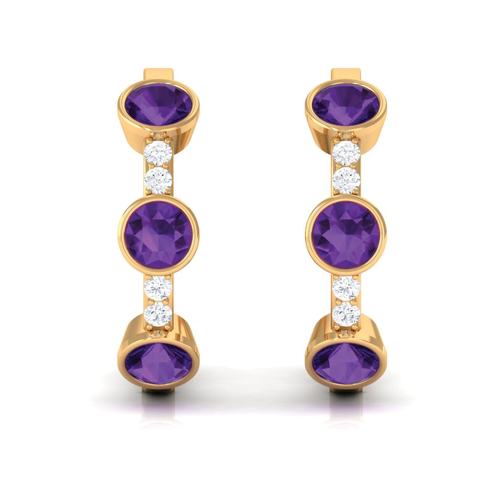 Certified Natural Amethyst Hoop Diamond Earrings