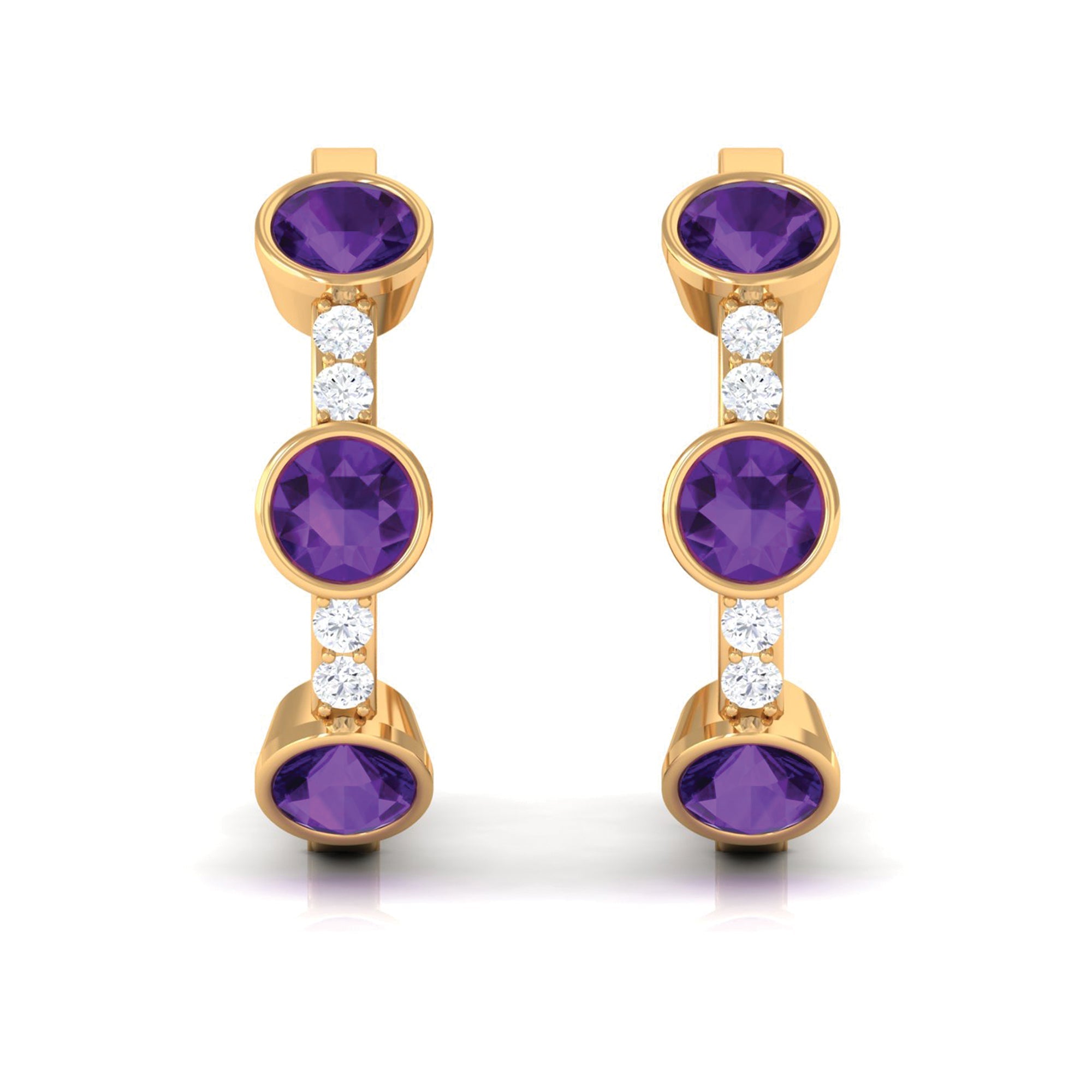 Certified Natural Amethyst Hoop Diamond Earrings