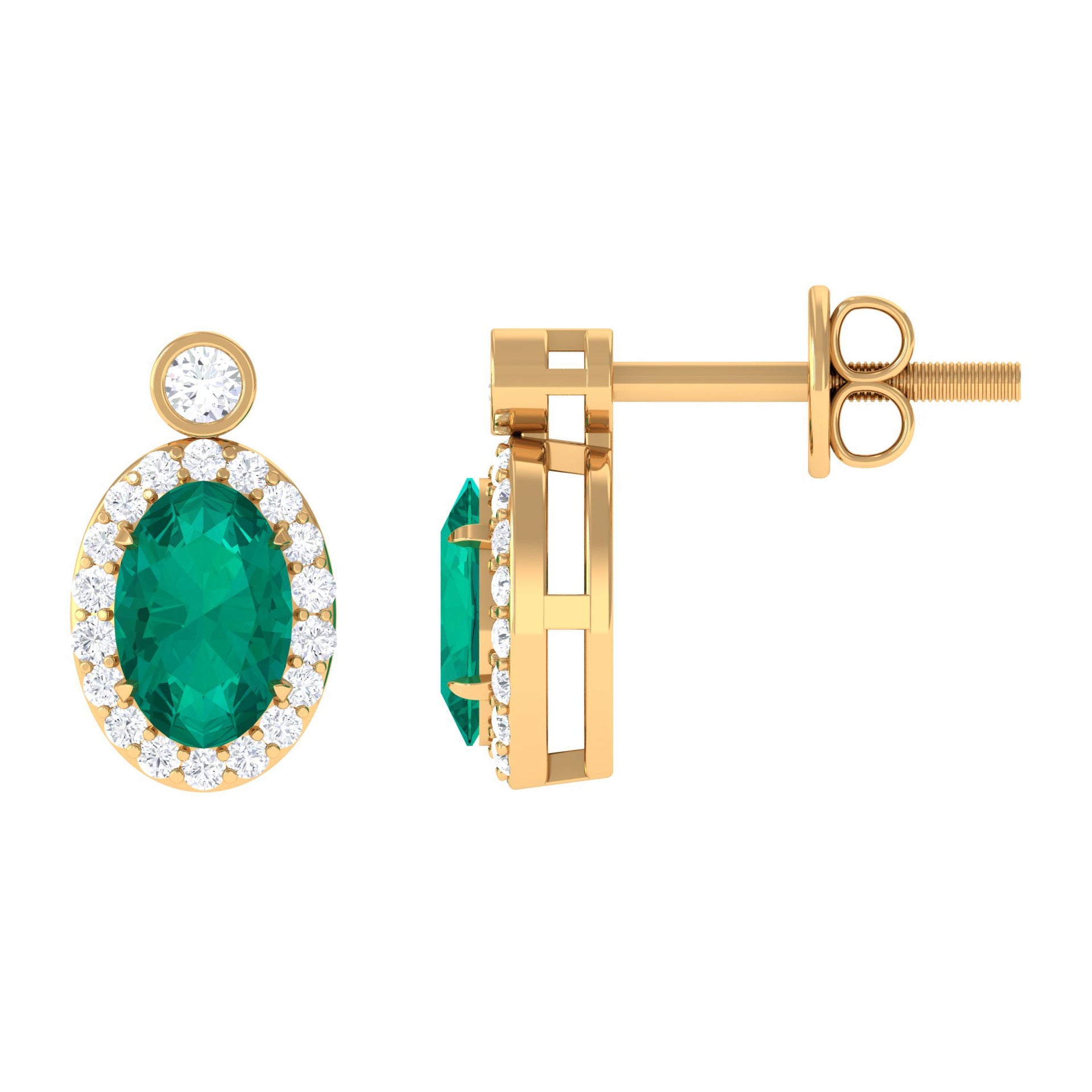 Emerald Halo Earrings - Oval Emerald Studs with Diamond Halo | AAA Quality Luxury