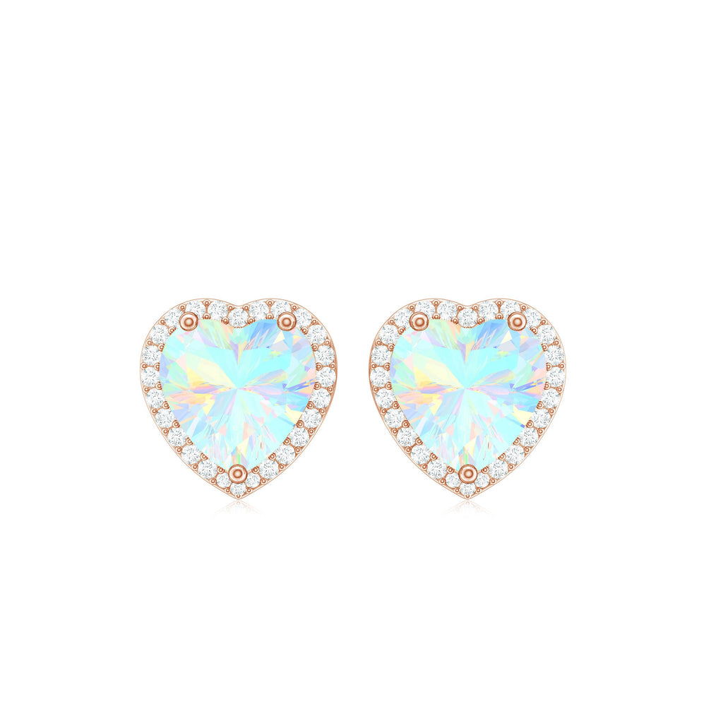Natural Ethiopian Opal Heart Stud Earrings with Halo