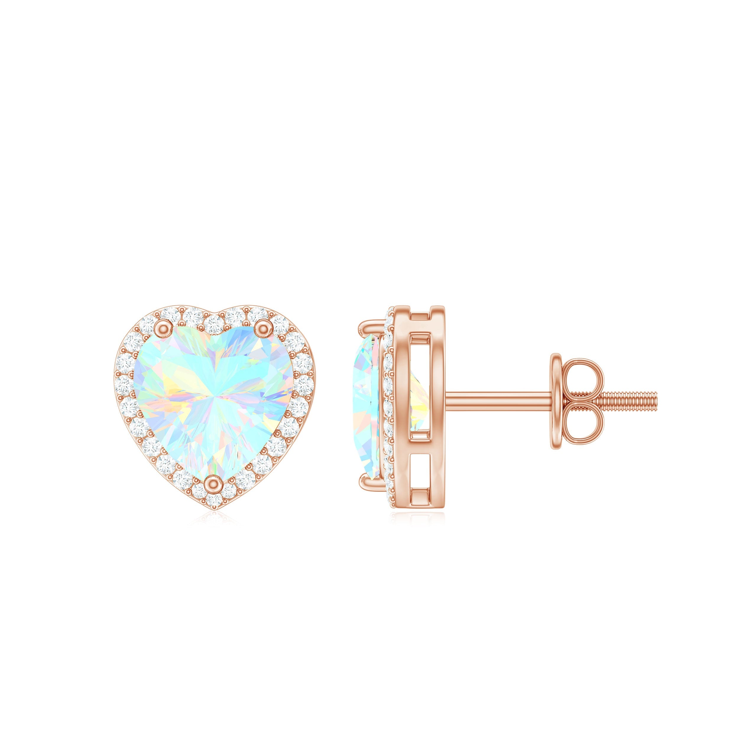 Natural Ethiopian Opal Heart Stud Earrings with Halo