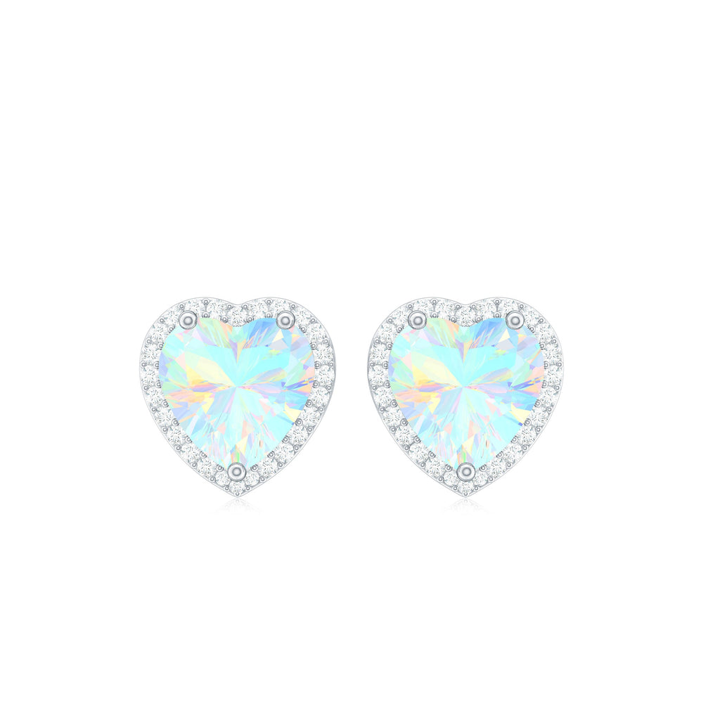 Natural Ethiopian Opal Heart Stud Earrings with Halo