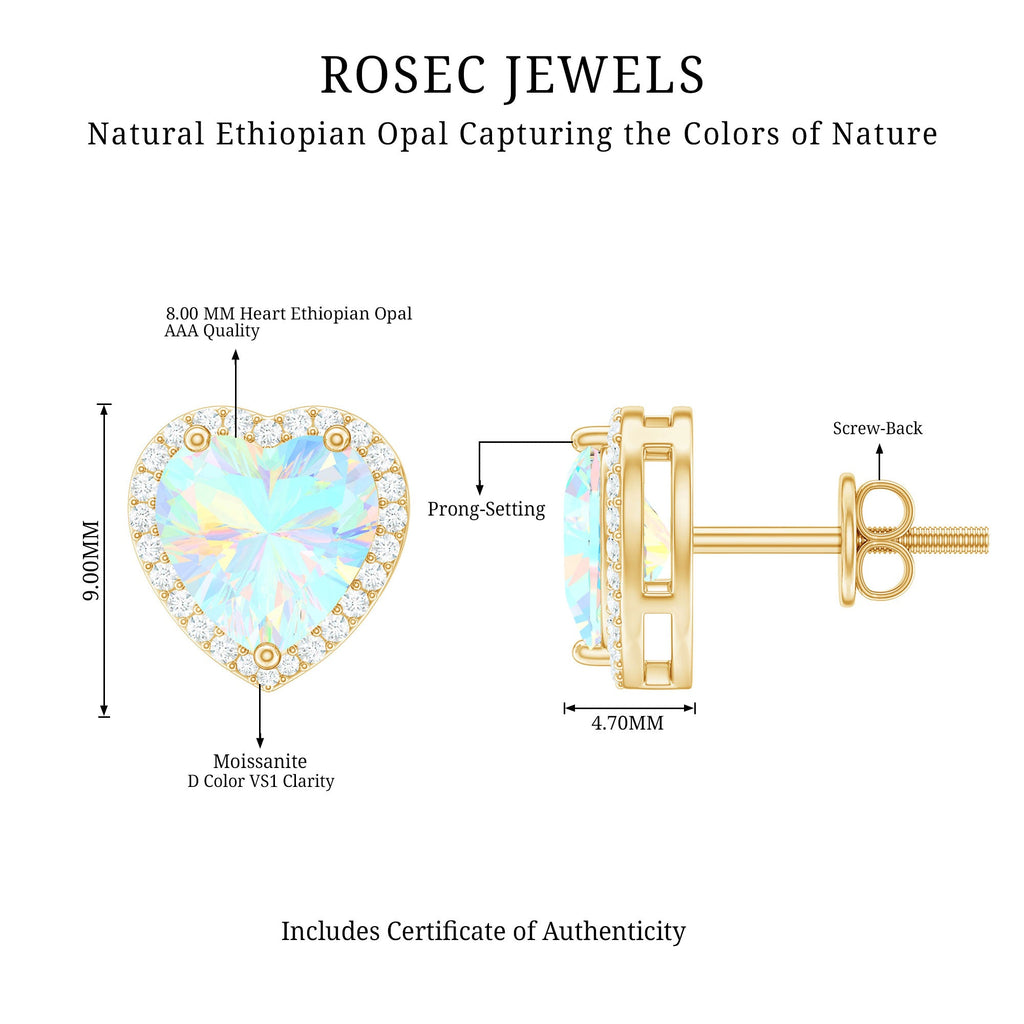 Natural Ethiopian Opal Heart Stud Earrings with Halo