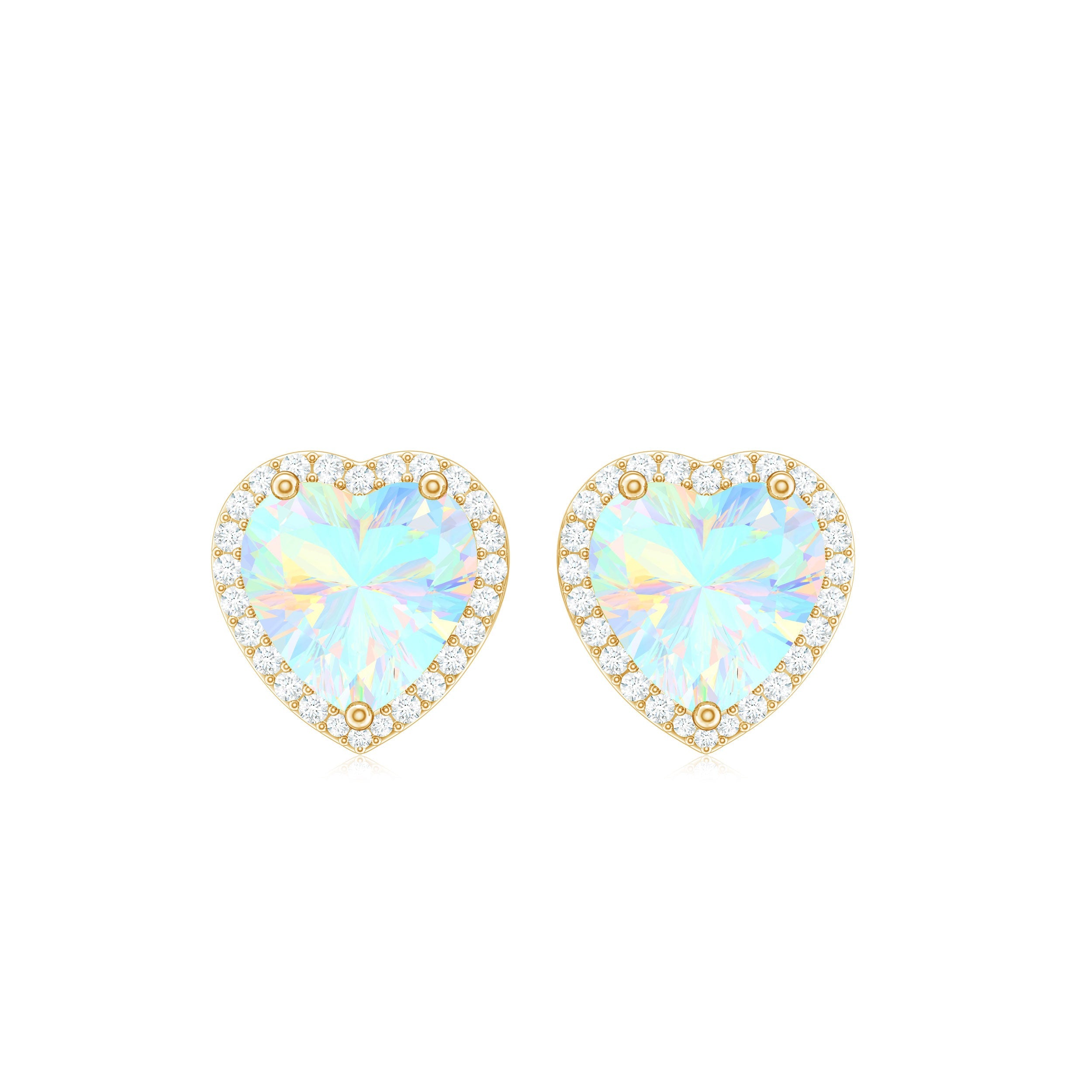 Natural Ethiopian Opal Heart Stud Earrings with Halo