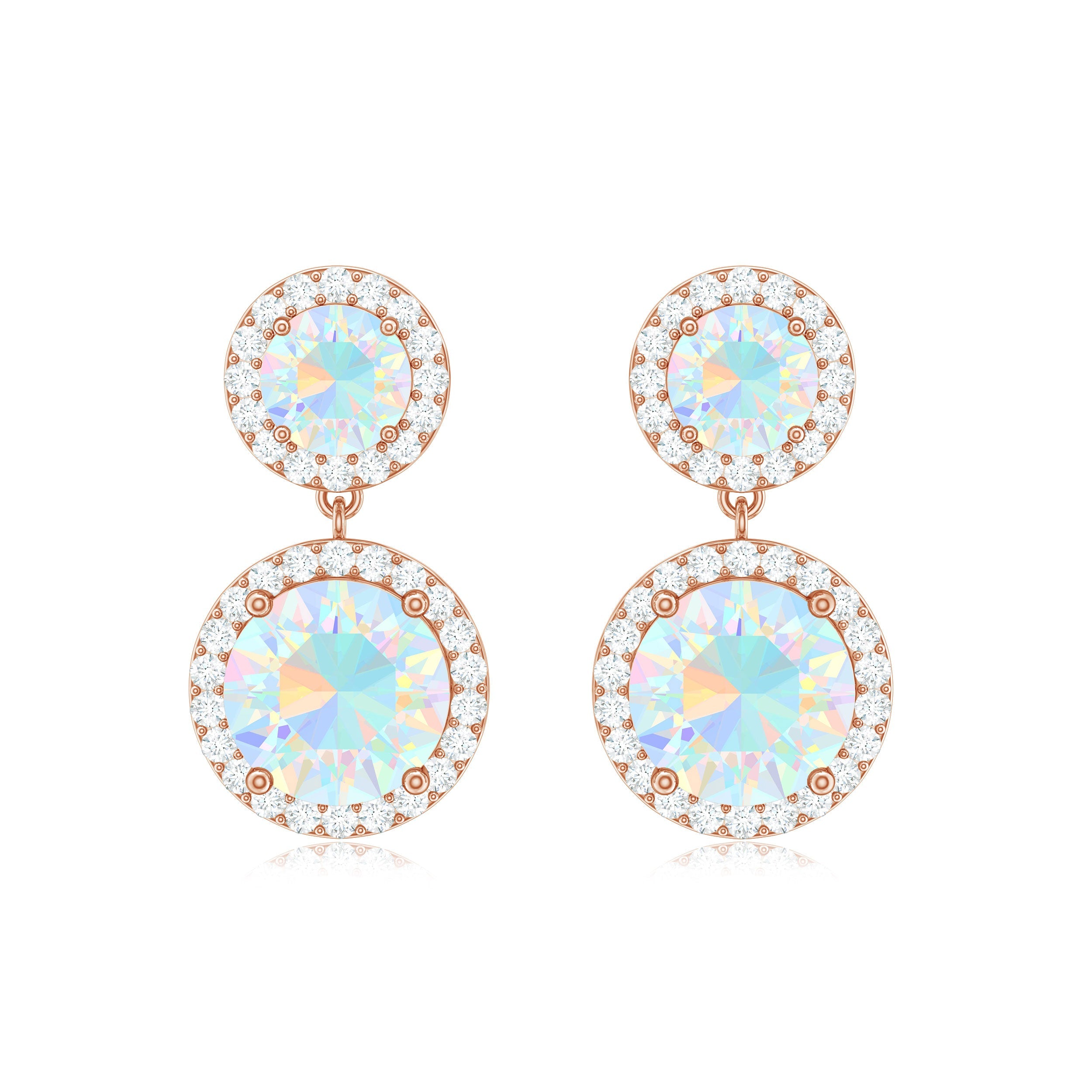 Round Ethiopian Opal and Diamond Halo Dangle Earrings